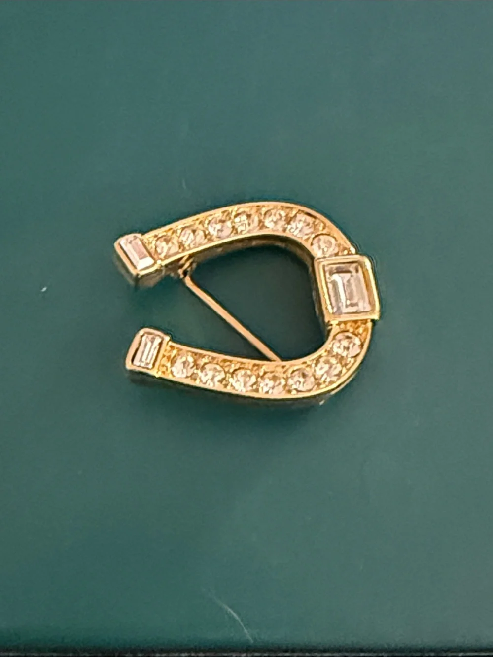Monet Gold-Tone Horseshoe Brooch with Clear Crystals